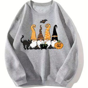 Gnome Halloween Print Sweatshirt, Casual Long Sleeve Crew Neck Sweatshirt